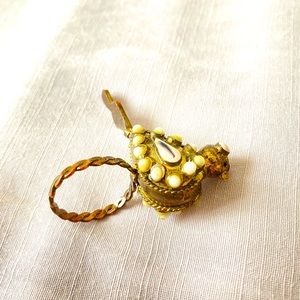 Vintage handmade bird brass ring